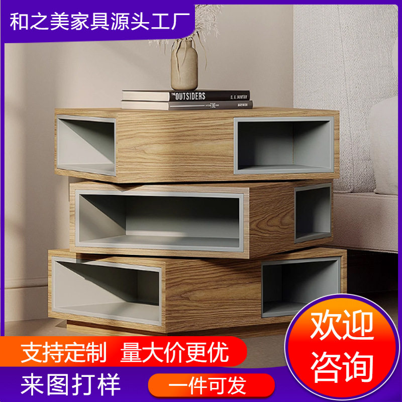 意式极简设计师款实木皮艺床头柜