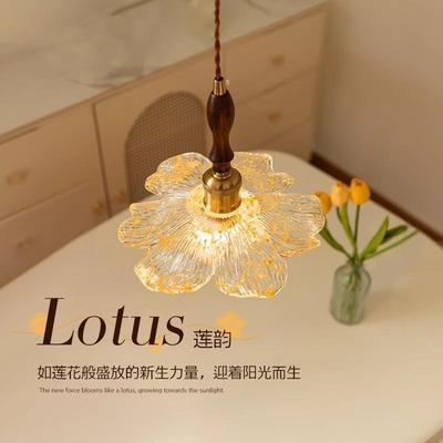 法式复古韵中古吊花莲瓣餐厅灯胡约65桃木简吧台长餐厅过道花朵吊