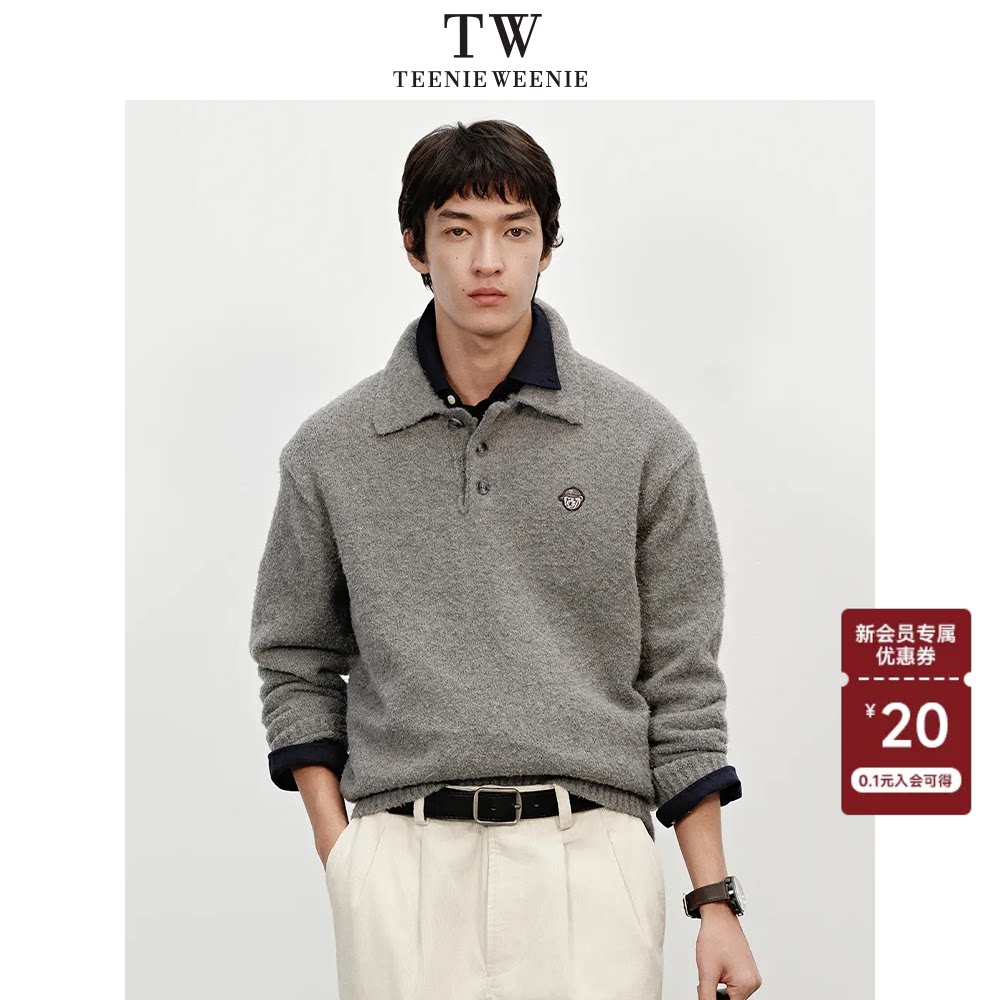 Teenie Weenie小熊男装复古舒适简约休闲翻领宽松套头毛衣
