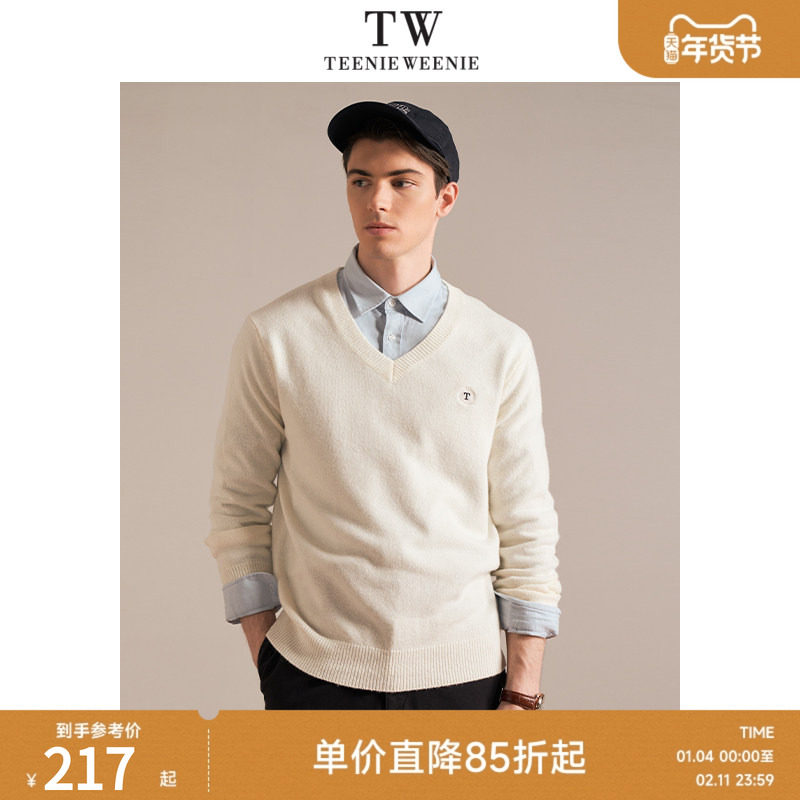 TeenieWeenie小熊男装2023春季新款复古学院风V领羊毛针织衫毛衣,男装,针织衫/毛衣,淘宝优惠券,粉丝福利购,淘宝优惠卷