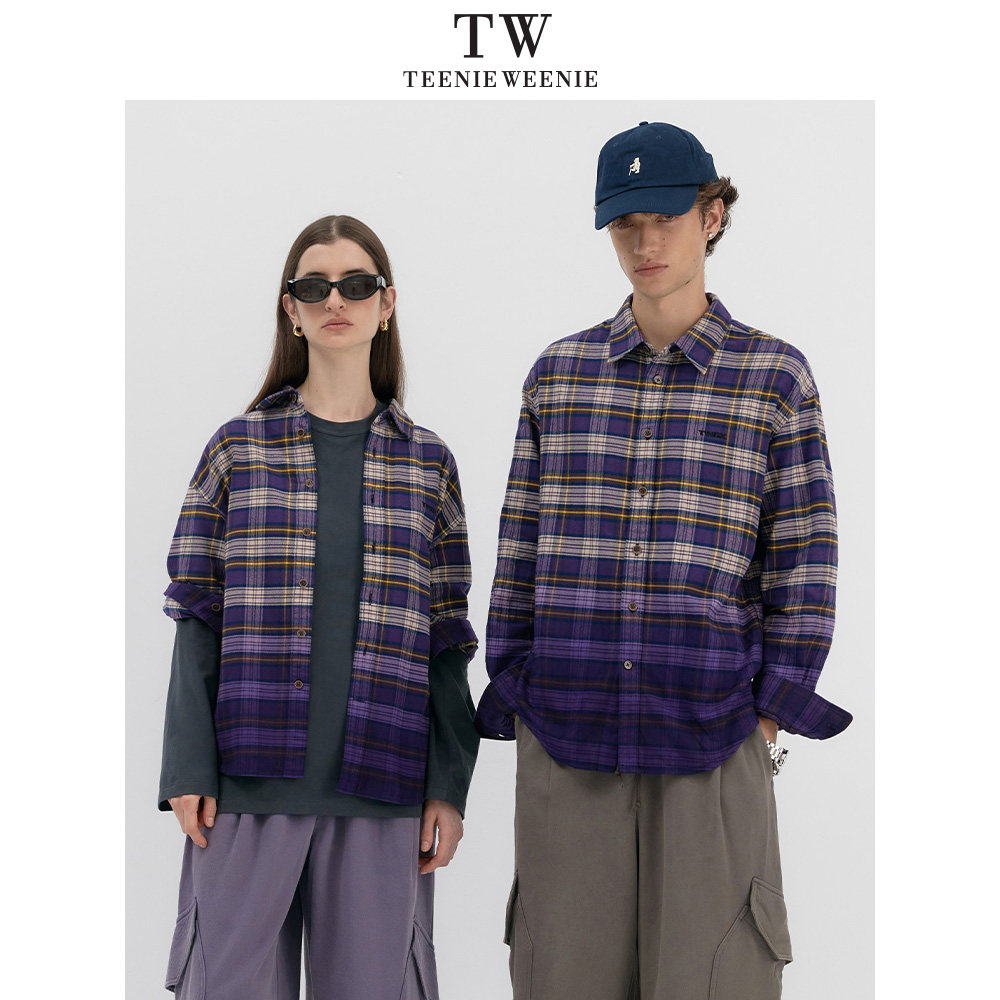 Teenie Weenie小熊男装日系文艺风渐变舒适柔软易打理格子衬衫