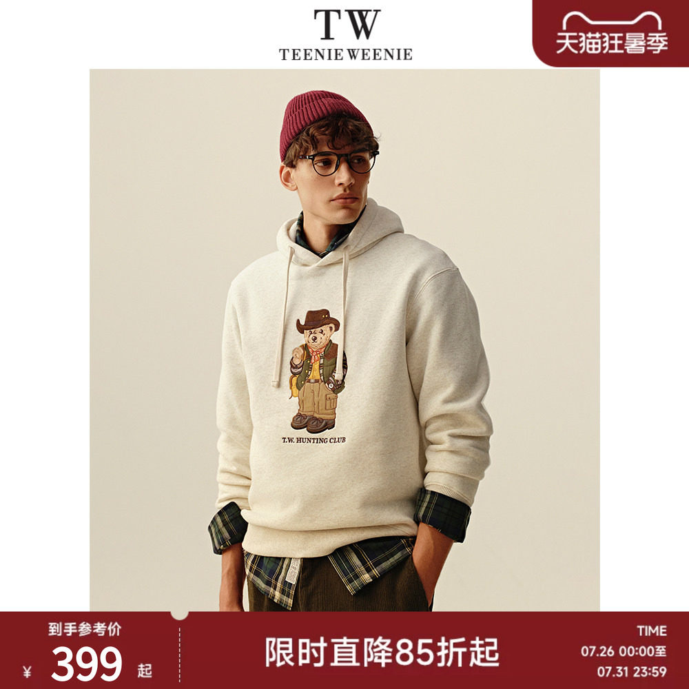 Teenie Weenie小熊男装宽松舒适质感日式站立熊刺绣复古圆领卫衣