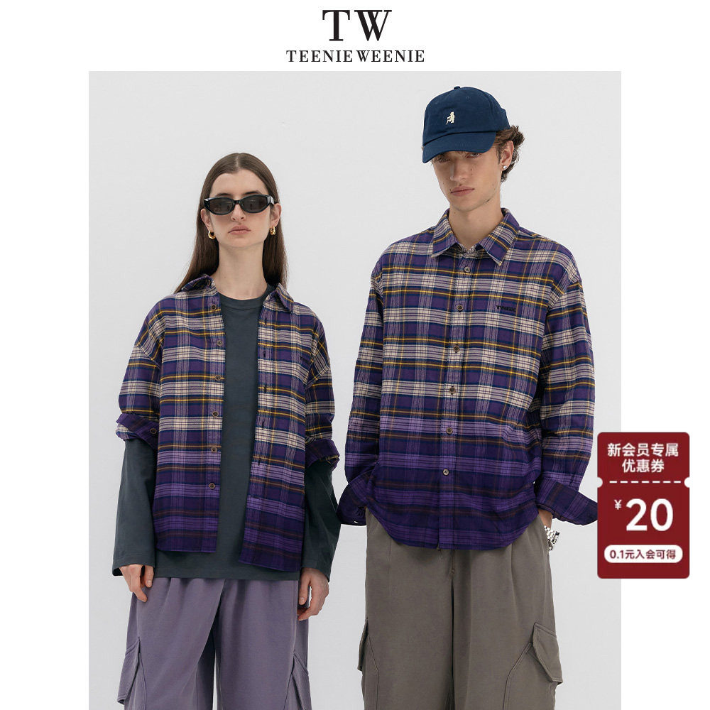 Teenie Weenie小熊男装日系文艺风渐变舒适柔软易打理格子衬衫