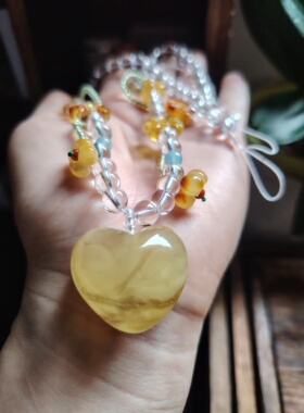 设计天然蜜蜡爱心吊坠项链女款锁骨链毛衣链送女友闺蜜生日礼物