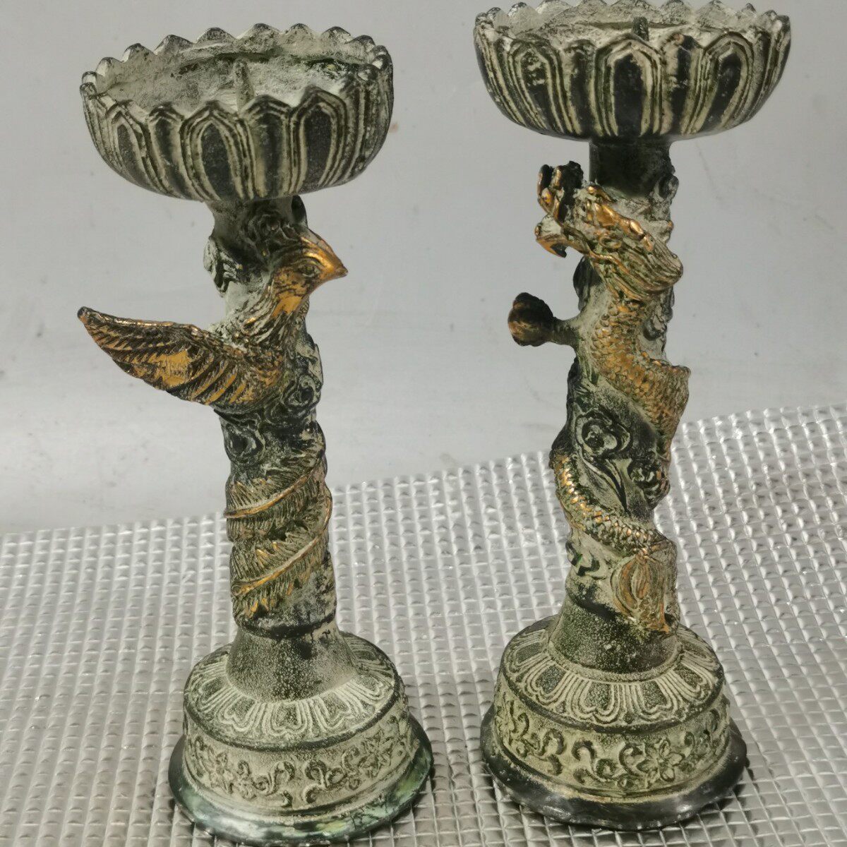 仿古龙凤呈祥烛台一对摆件