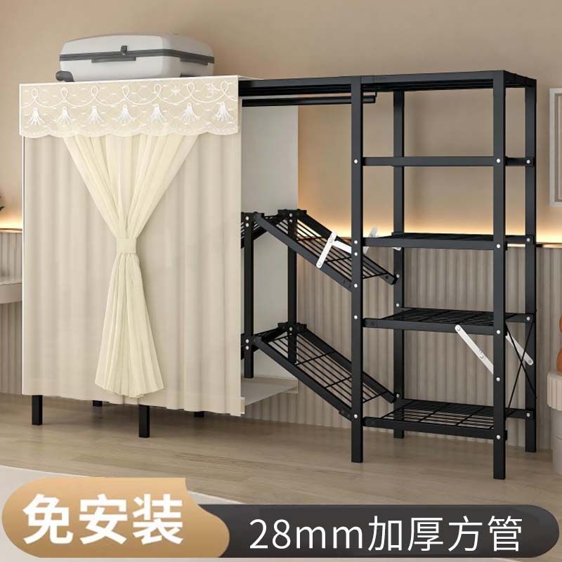 免安装卧室28MM折叠衣柜家用简易衣柜结实组装加粗加厚网纱布衣柜