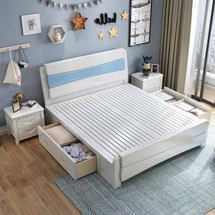 孩实木床1.5米双人床小户型1.35米女1高.2儿m童床箱FZW床高箱储物