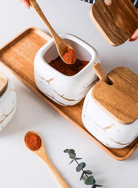 态生活唐理石纹厨罐子调房料AL102103罐轻奢美式陶瓷调味罐盐大罐