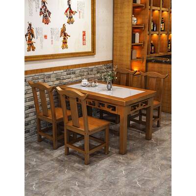 实木饭店餐饭桌长方形烤24712店桌新中式面馆桌烧餐店小吃店桌椅