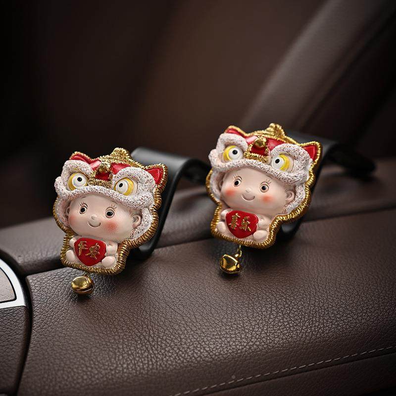 国风醒狮娃578挂钩女创意可爱车上车车汽内装饰挂勾一对装车载娃
