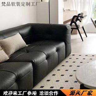 复棉古风黑色三人沙发法式 店设计皮师小沙户型CTA客厅花 中古服装