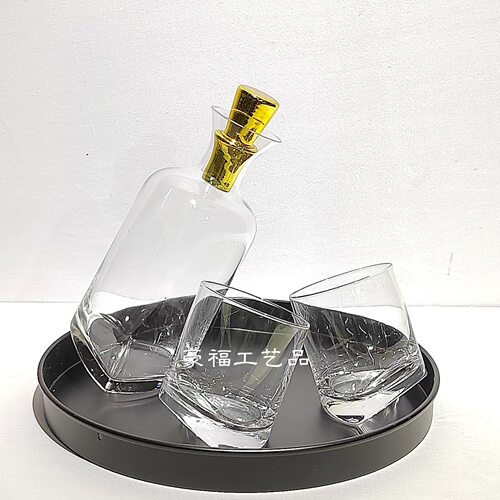 现代极简描金玻璃醒酒器三件套