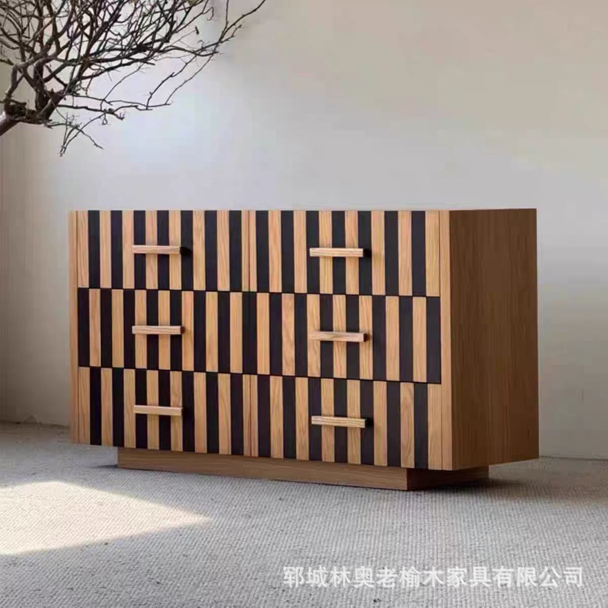 中式榆木餐边柜多抽屉收纳柜中古风客厅靠墙实木储物柜六斗柜边柜