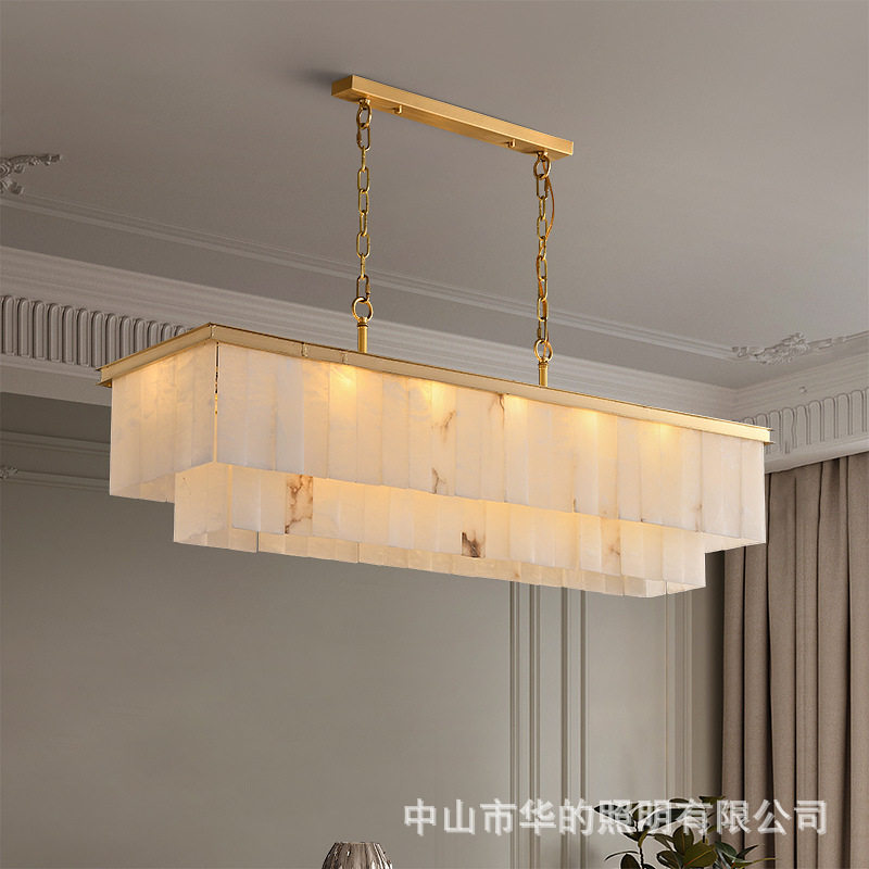 现代轻奢云石客厅吊灯全铜简