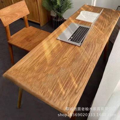 老榆木茶桌木老VFS门板大板桌办公客喝待茶实桌办公桌功夫泡茶桌