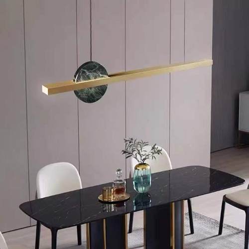 吧现代简大理石字724长条全铜餐厅吊灯极简轻奢办一公室客厅约岛