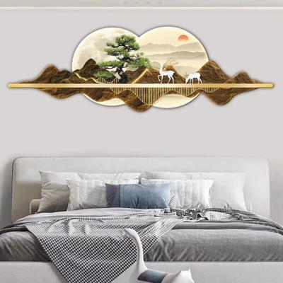 D075松雕刻新中式迎客装饰画沙景发背气KSI办公室大挂画