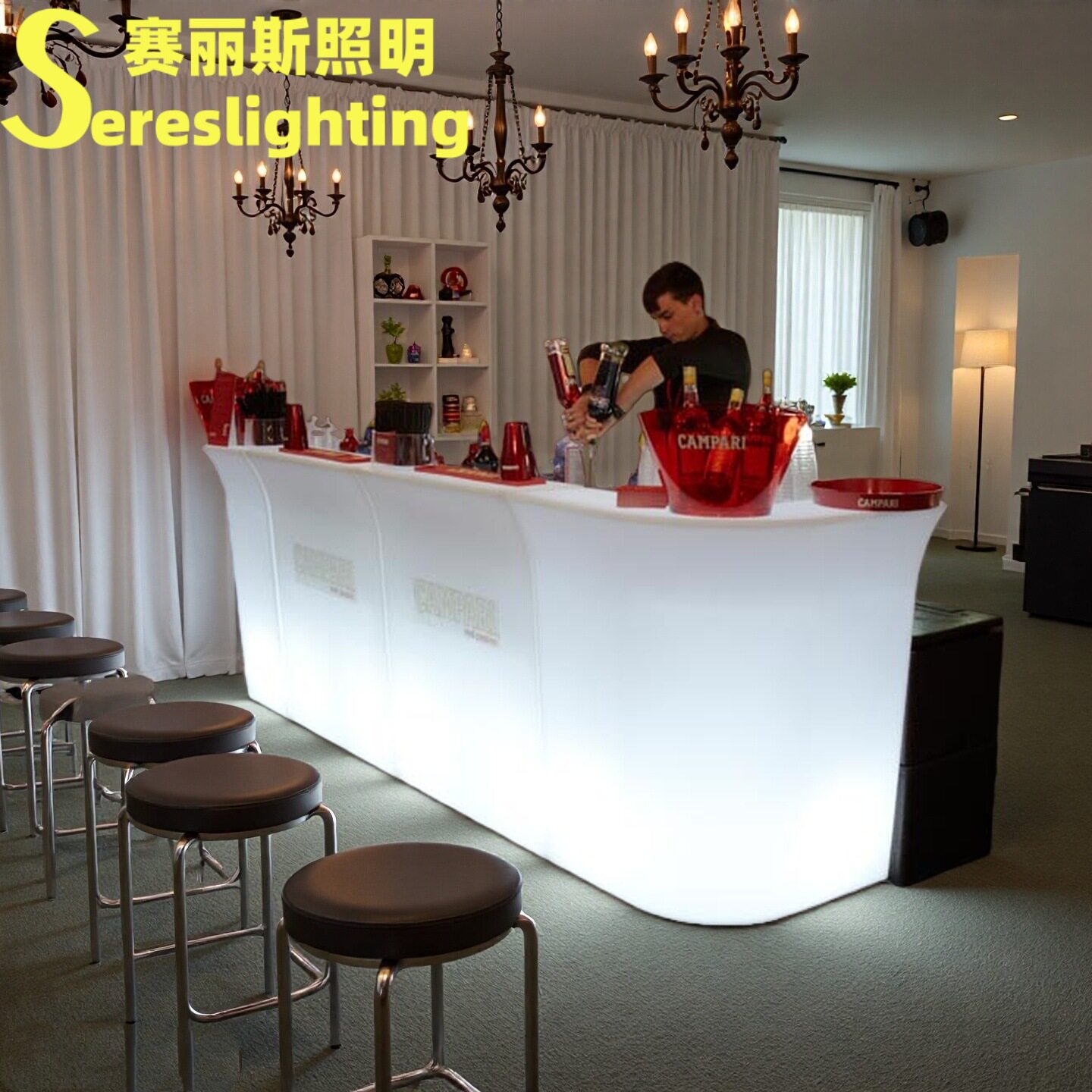 酒吧吧台酒店高端餐厅宴会厅鸡尾酒轻奢拼装充电遥控水吧台桌长条