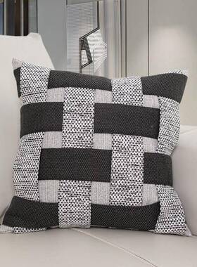 白简约现代客厅PSQ沙抱枕套黑灰错位编织靠枕售楼处样发板装饰间