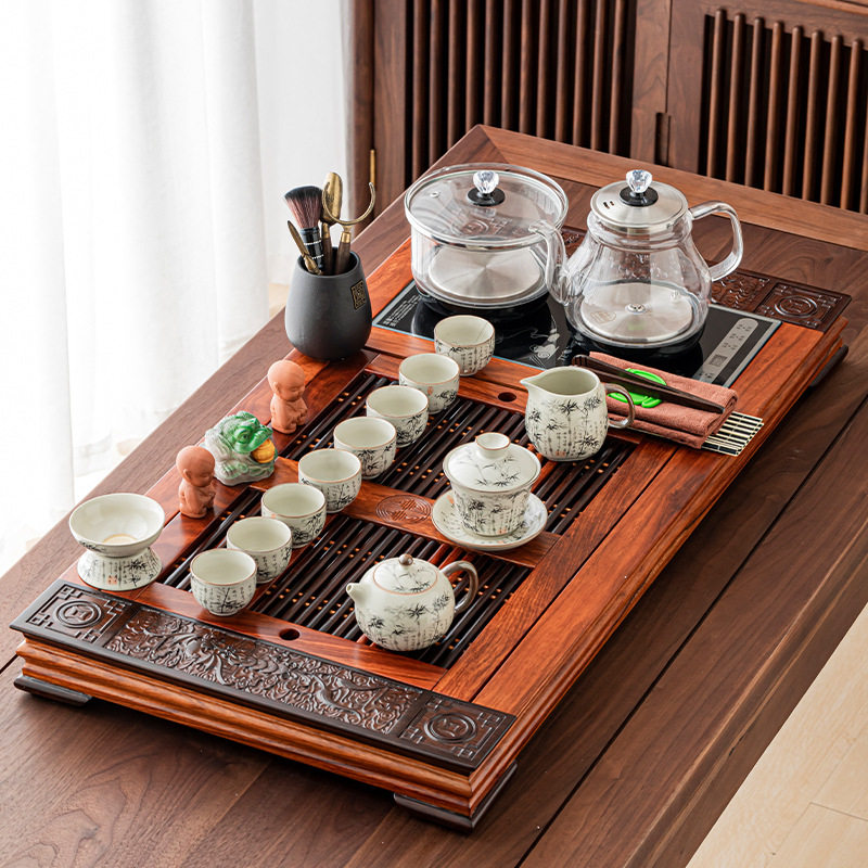 花梨实木花雕全自动茶具套装