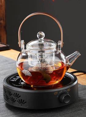 高木把印花硼硅璃提梁壶双内茶水分离过滤玻h-65223泡茶壶家胆用