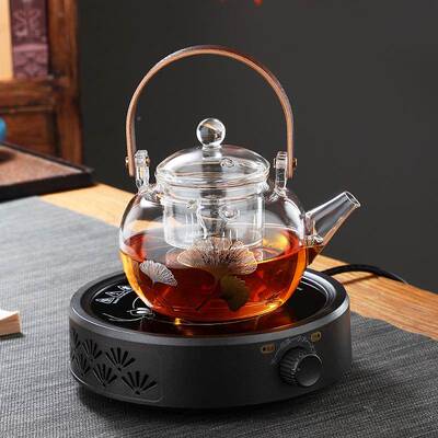 高木把印花硼硅璃提梁壶双内茶水分离过滤玻h-65223泡茶壶家胆用