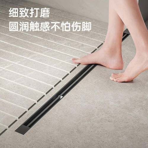 水304极窄线型枪灰色32地漏线长条侧排隐形碍防臭性下水道无障淋