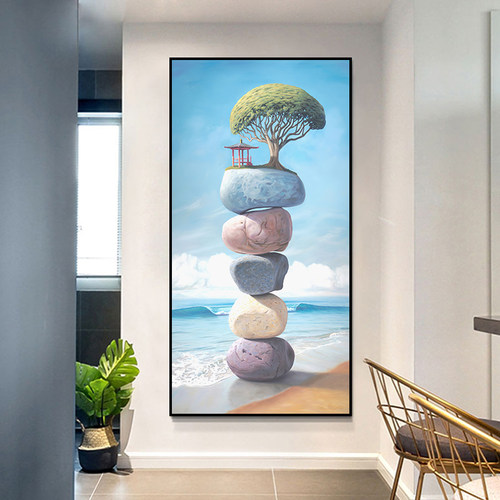 时来运转入户玄关装饰画现代简约走廊过道竖版壁画进门.背景墙挂