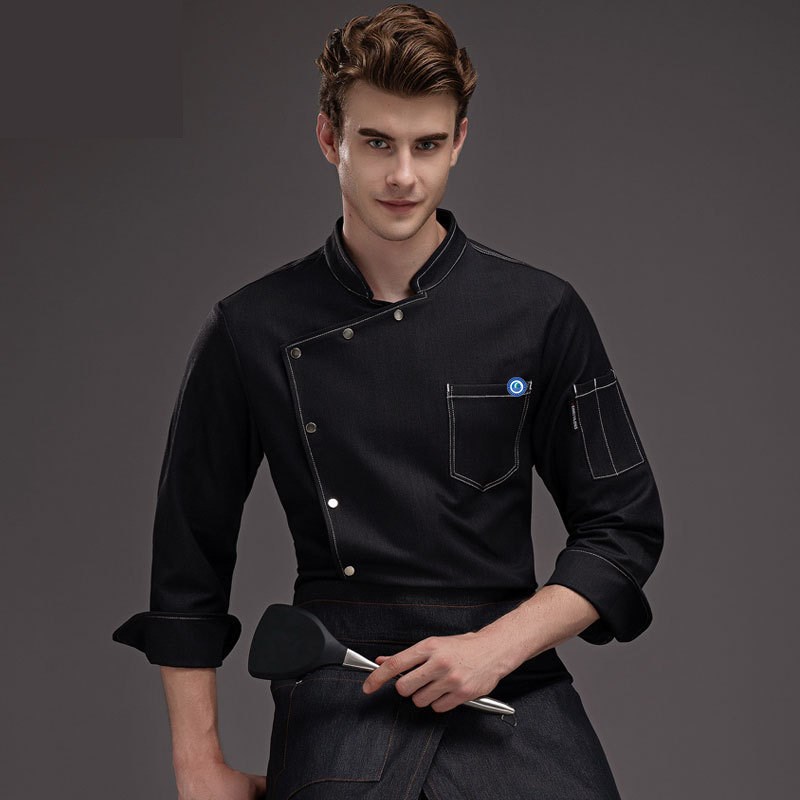 厨师工作c服男长袖秋冬装高弹免烫牛仔酒店料理寿司西餐厅大厨工