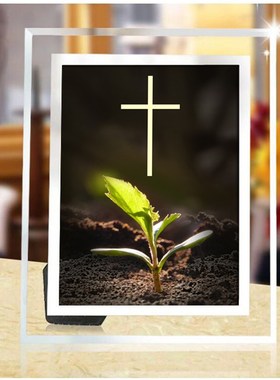 十字架摆台桌面h床柜摆件书架饰品六寸水晶玻璃相框圣诞礼品礼物