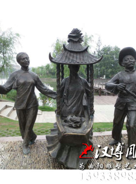 大型城市广场雕塑玻璃钢仿铜渔船采莲船民俗人物S铜雕户外园林景
