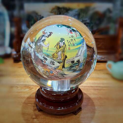 内画水晶球酒友赠l送桌面摆件客厅酒馆装饰品中式博古架摆设