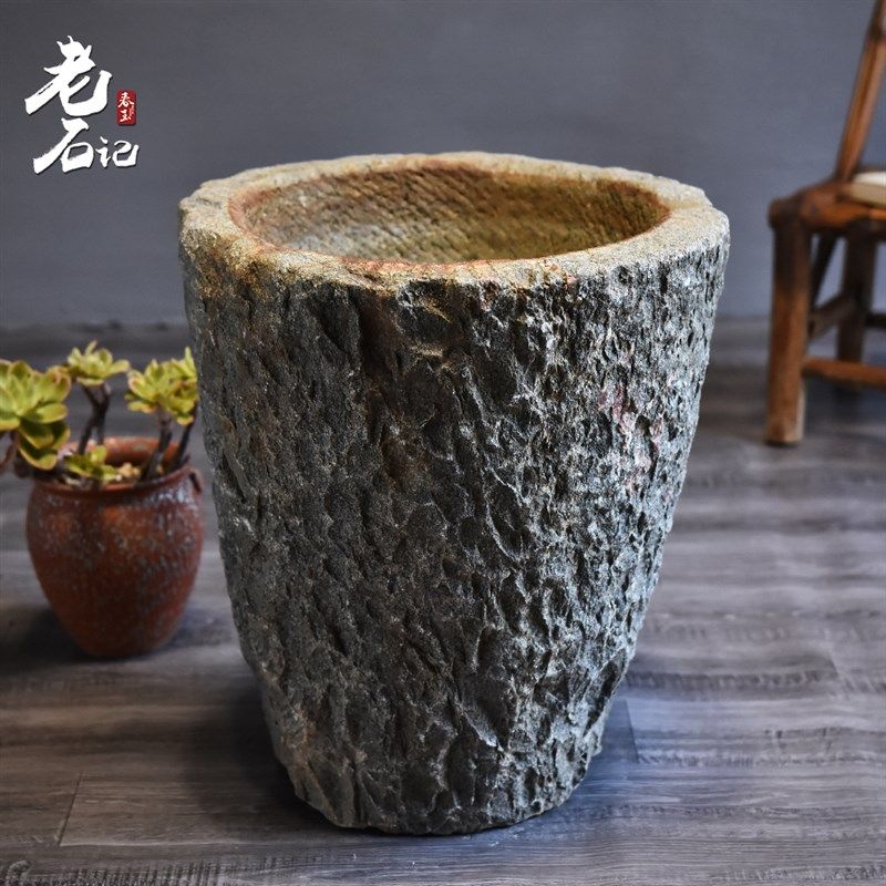 石臼水景旧e石器石槽石盆花盆流水容器室内小景观花园户外庭院鱼