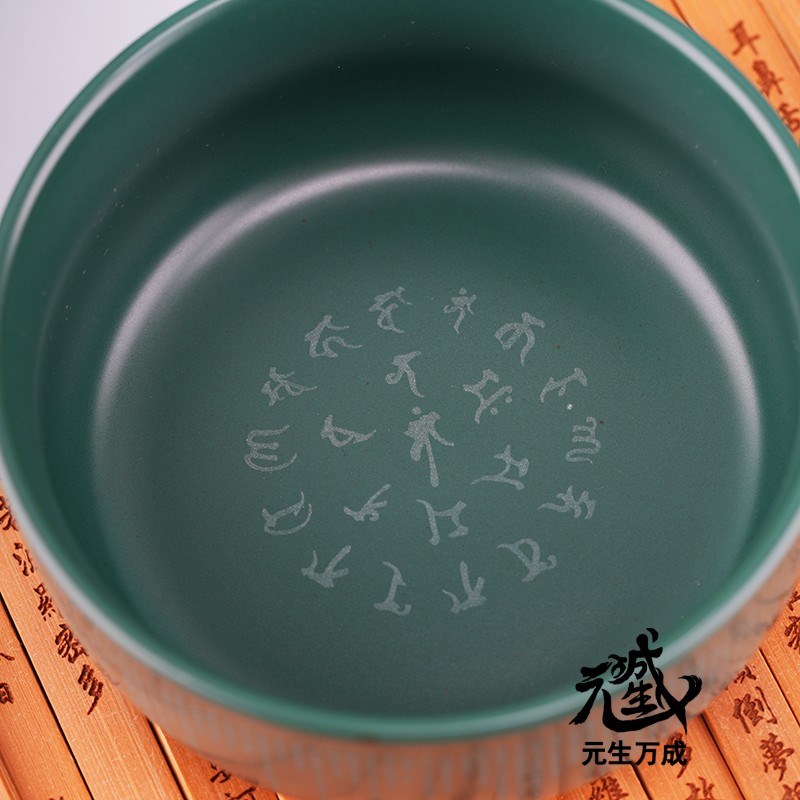 绿度母碗 绿色陶瓷多罗q观自在加厚防烫悉昙梵文雕刻智慧健康财富