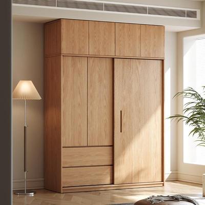 全实木橡木推拉主门衣柜家用卧室原风现代简衣橱趟门FYV卧室木衣