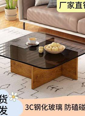 茶几轻奢现代简约形意钢式化璃圆EXU形茶桌玻小户型客方厅家用极