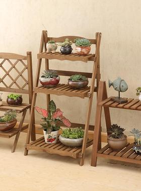 置物架多层实木质叠防折腐厅阳台室内阶梯花盆FUC花客架多子肉架