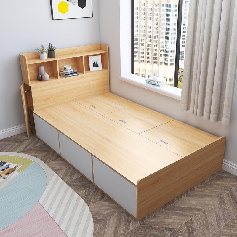 W7书架床一BYB体储物拼接带抽床屉单人米儿童木榻榻床箱小户实型