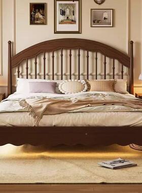 全木温琴莎床中26576实风主卧美法式复古古双人床新中式胡桃木色
