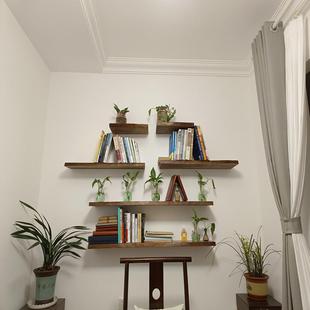 古一字隔板木实墙上置物架复卧QXK自然边木板室定制层板架客厅书