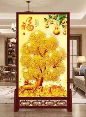 73635新中式入户屏风隔客厅关现玄代简约布艺办公座室双面简断易