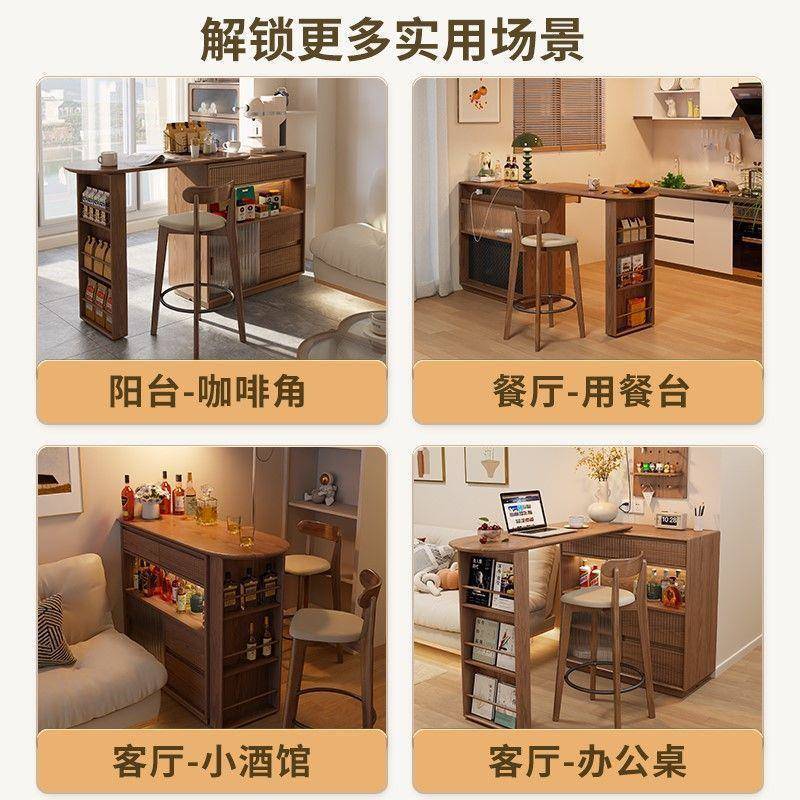 实木台桌子家用客厅伸缩移户动吧一体餐边无品牌/柜小型隔断日式