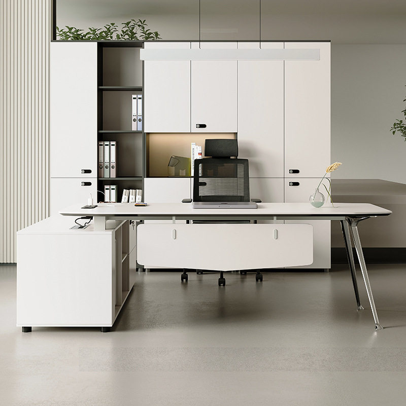 简约现代台式老板桌总裁桌医美咨询经理桌主管桌白色办公桌椅组合
