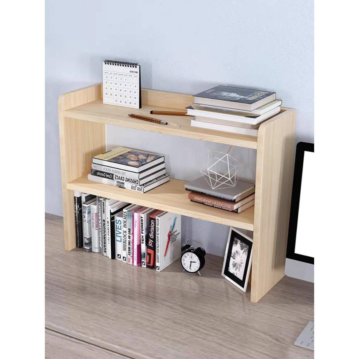 4I电脑WFE桌上木书架松木书柜实学面生学收纳架简易书架置物架可