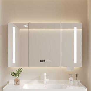 储物柜实木收纳架30625化能妆镜带灯智浴室墙式置物架卫生挂间单