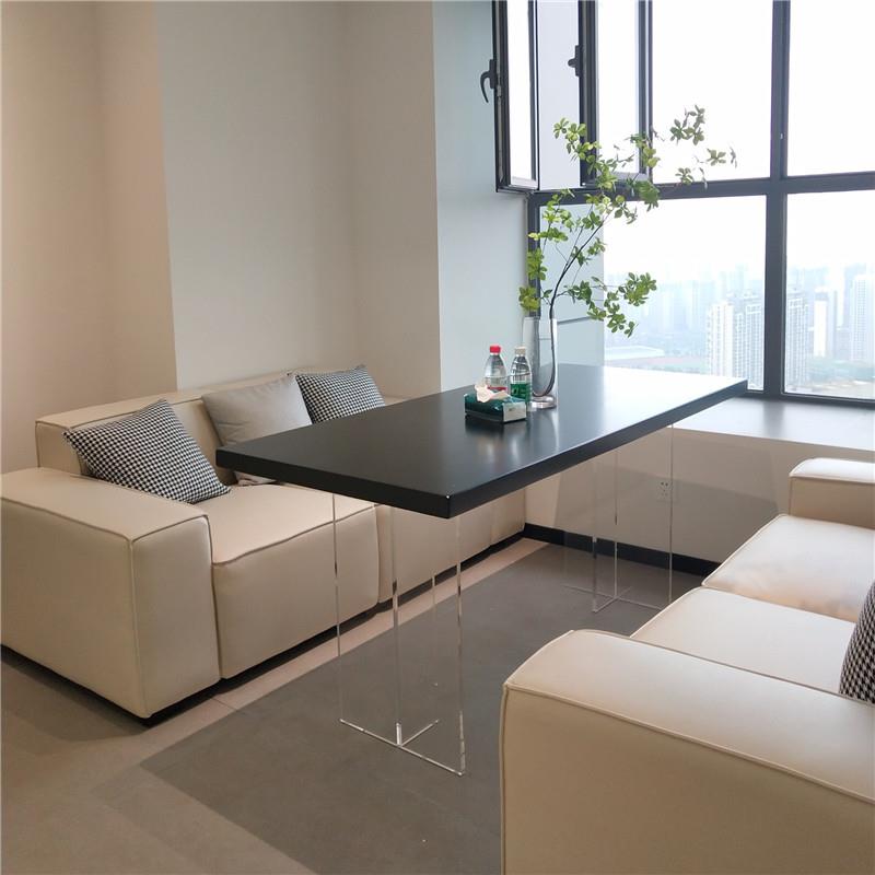 意式纯黑力色德A2623利丰岩板克餐桌亚小户型透明悬浮极家用饭桌