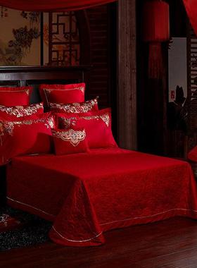 八新婚庆四件套大红色长棉绣花刺喜庆婚礼结绒婚床上DKA用品棉六