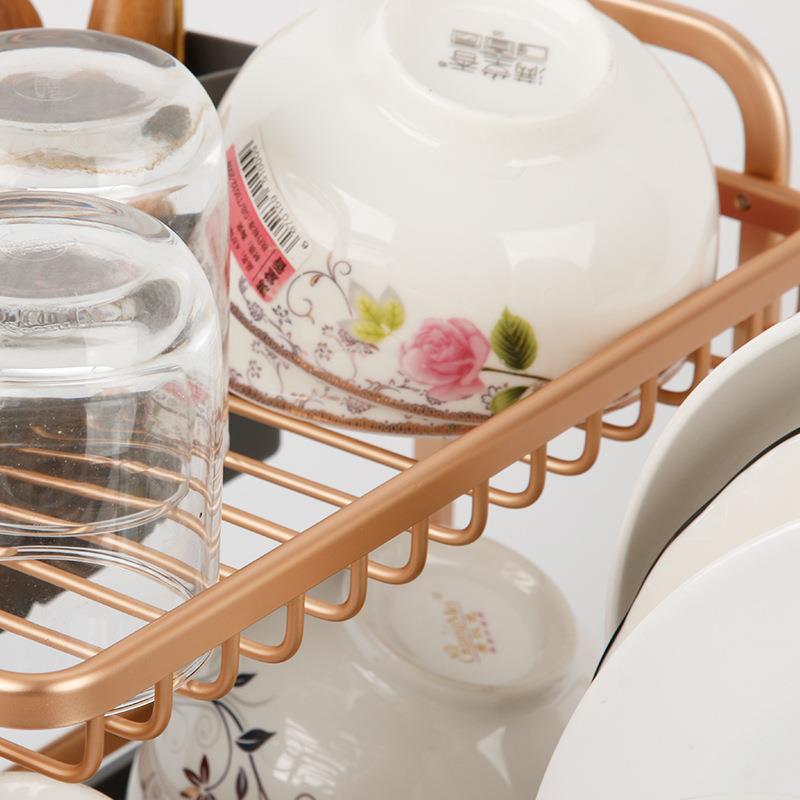 太空铝碗玫水瑰金色双家用碗盘沥水架接厨房餐具铝TU制层盘收纳
