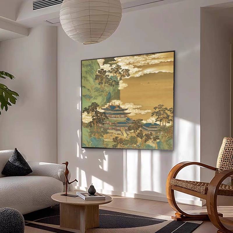 新中式客厅餐厅挂画山水风景别墅玄关卧室装饰画酒店民宿方型国画图片