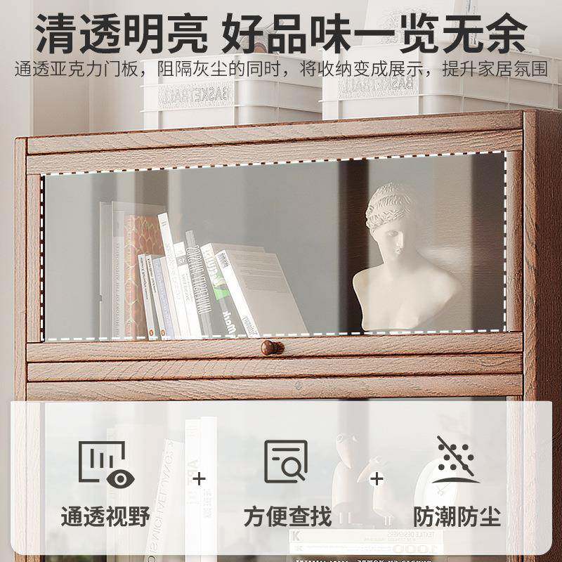 美式复古落地书实柜木小柜子储柜客厅收展纳示柜SPL靠物墙一体置